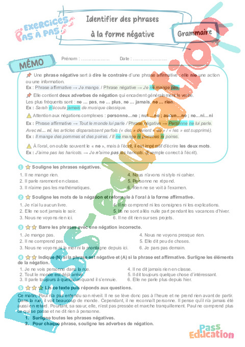 Cours et exercice : Formes de phrases : 6ème