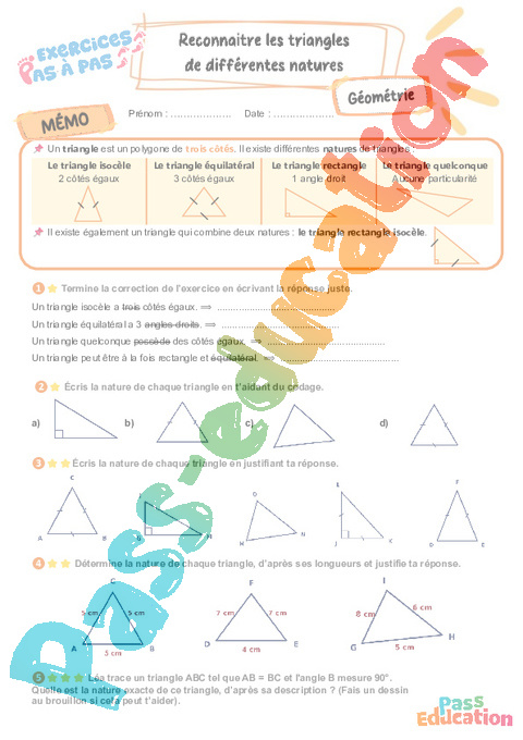 Leçon, exercice et évaluation :<br/> Géométrie : CM2