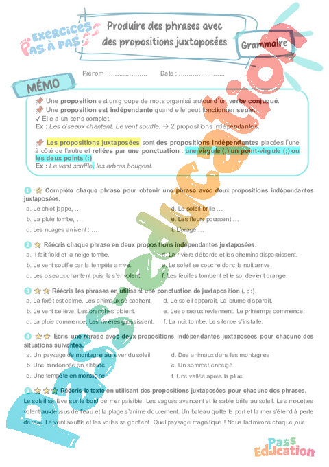 Cours et exercice : Grammaire - Étude de la langue : 6ème