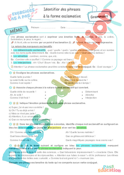 Cours et exercice : Identifier des phrases à la forme exclamative : 6ème