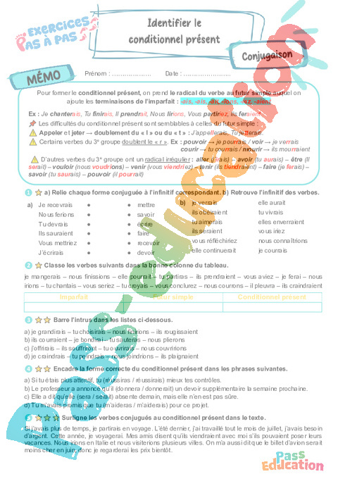 Cours et exercice : Identifier le présent du conditionnel : 6ème