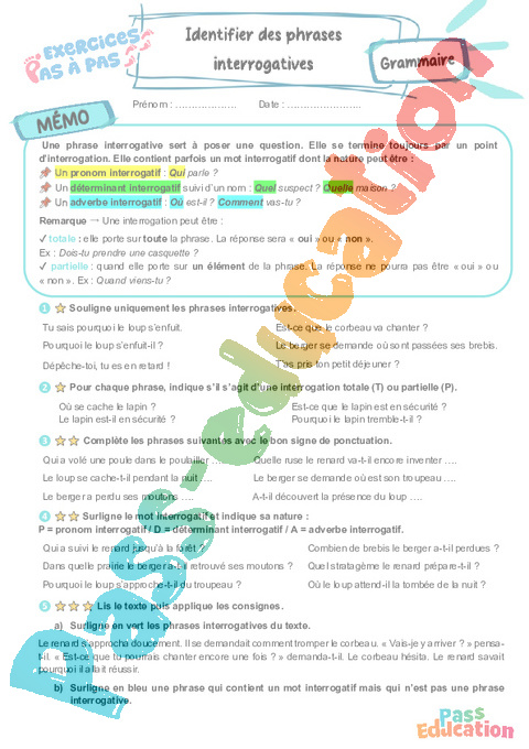 Cours et exercice : Identifier le type interrogatif : 6ème