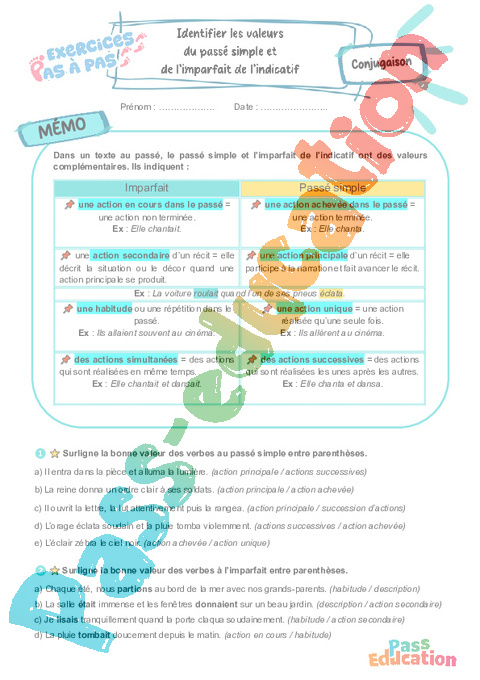 Cours et exercice : Identifier les valeurs du passé simple et de l’imparfait de l’indicatif : 5ème