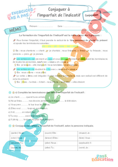 Cours et exercice : Imparfait de l'indicatif : 5ème