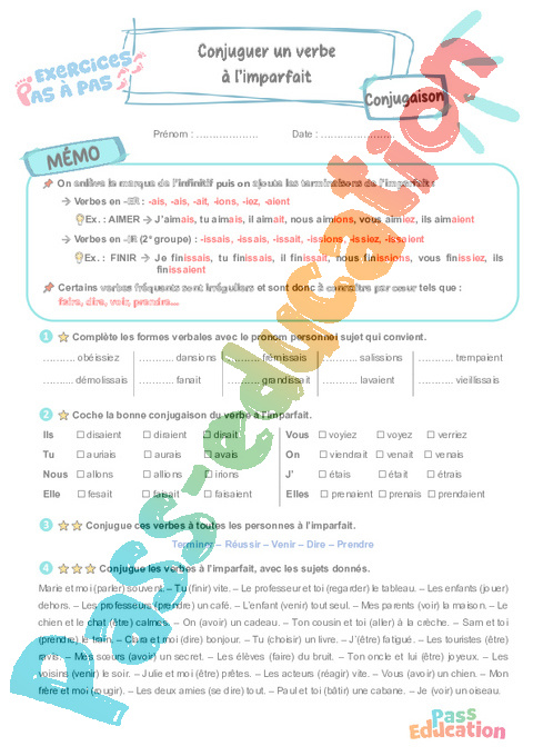 Leçon, exercice et évaluation :<br/> Imparfait de l'indicatif : CE2