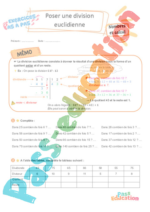 Cours et exercice : Nombres et calculs : 6ème