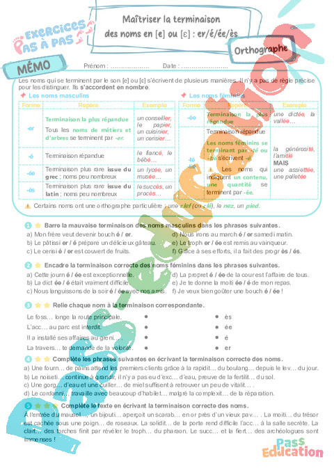 Cours et exercice : Orthographe - Étude de la langue : 6ème