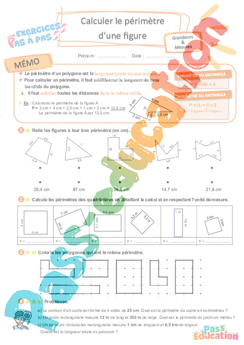 Leçon, exercice et évaluation :<br/> Périmètre : CE2