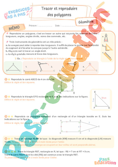 Leçon, exercice et évaluation :<br/> Polygones : CM2