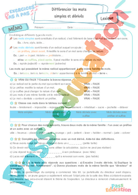 Cours et exercice : Préfixes - suffixes : 6ème