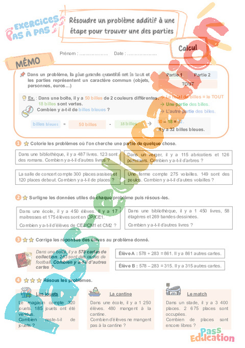 Leçon, exercice et évaluation :<br/> Problèmes : CE2