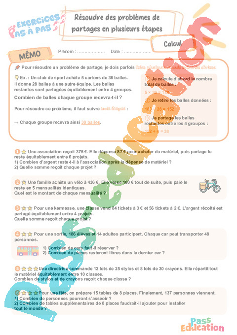 Leçon, exercice et évaluation :<br/> Problèmes : CM2