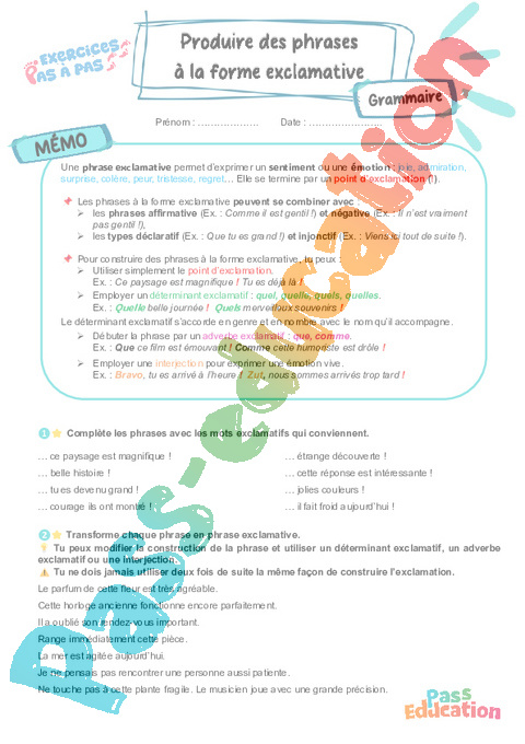 Cours et exercice : Produire des phrases à la forme exclamative : 5ème
