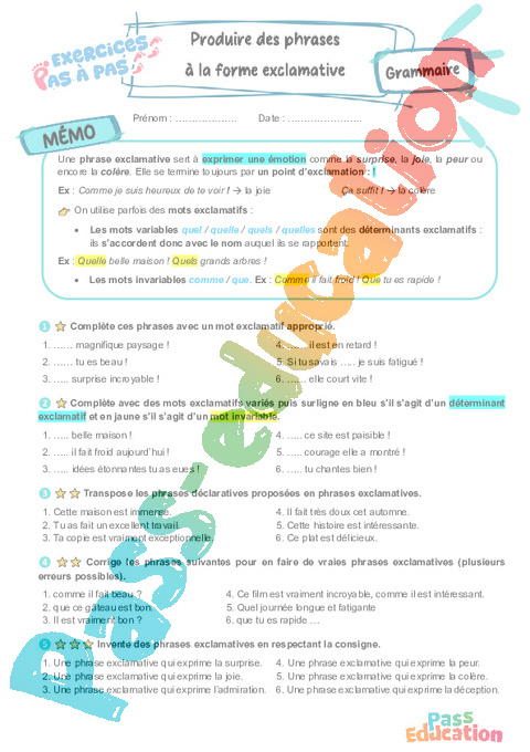 Cours et exercice : Produire des phrases à la forme exclamative : 6ème