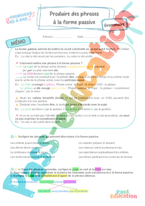 Cours et exercice : Produire des phrases à la forme passive : 5ème