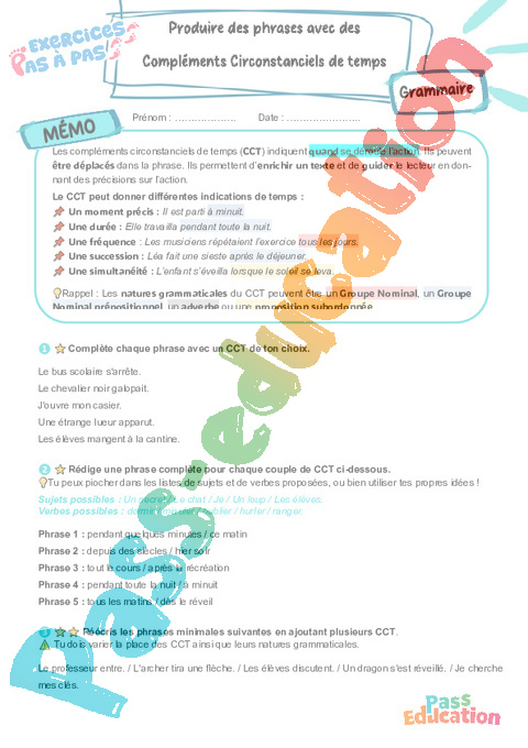 Cours et exercice : Produire des phrases avec des compléments circonstanciels de temps : 5ème