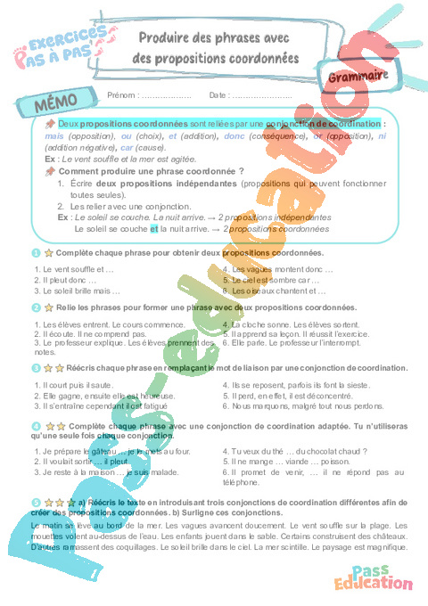 Cours et exercice : Produire des phrases avec des propositions coordonnées : 6ème