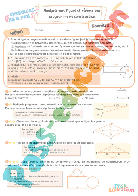 Leçon, exercice et évaluation :<br/> Programmes de construction : CM2