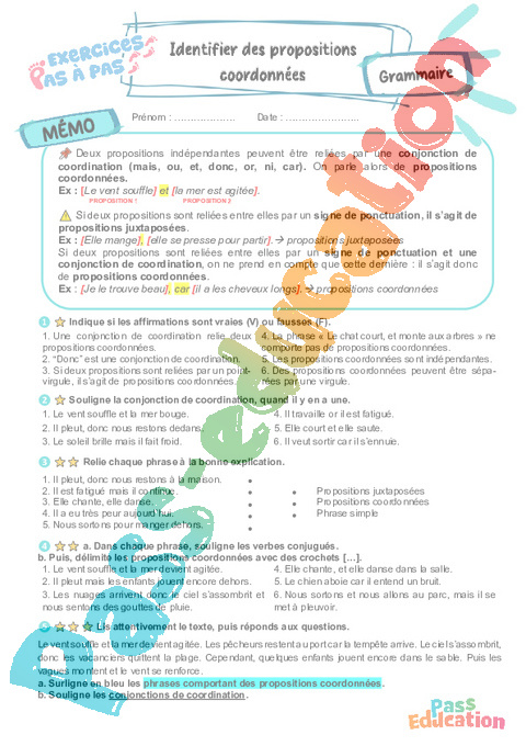Cours et exercice : Propositions : 6ème