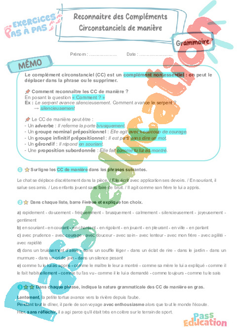 Cours et exercice : Reconnaître des compléments circonstanciels de manière : 5ème