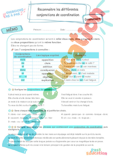 Cours et exercice : Reconnaître les différentes conjonctions de coordination : 5ème