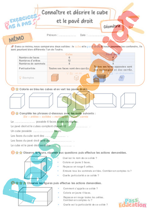 Leçon, exercice et évaluation :<br/> Solides et patrons : CE2