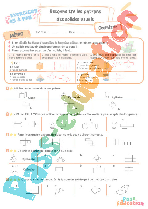 Leçon, exercice et évaluation :<br/> Solides et patrons : CM2