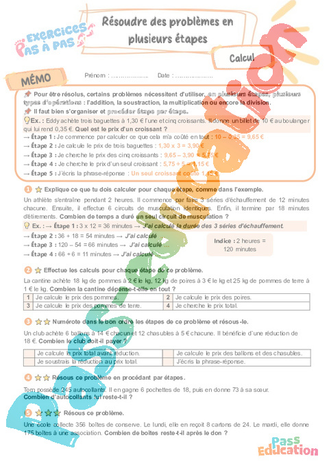 Leçon, exercice et évaluation :<br/> Toutes opérations : CM2