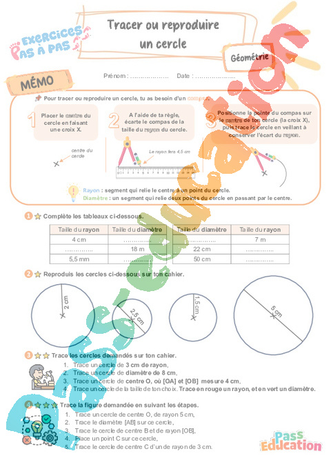 Leçon, exercice et évaluation :<br/> Tracer ou reproduire un cercle : CE2