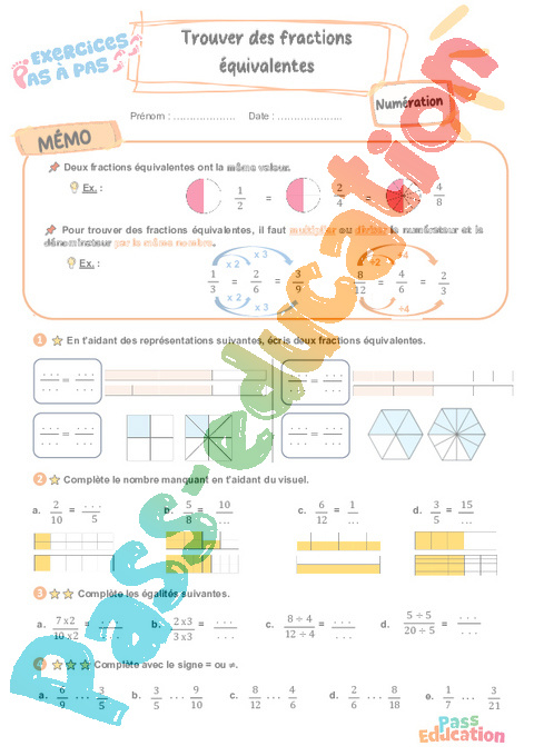 Leçon, exercice et évaluation :<br/> Trouver des fractions équivalentes : CE2