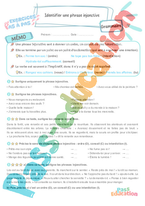 Leçon, exercice et évaluation :<br/> Types de phrases : CM1