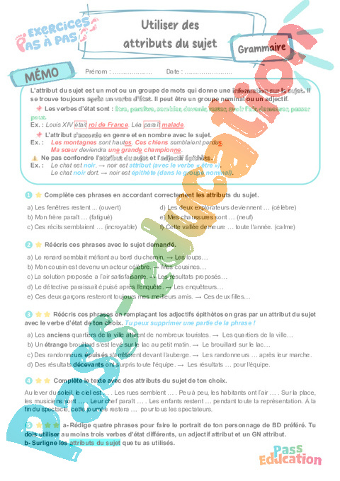 Cours et exercice : Utiliser des attributs du sujet : 6ème