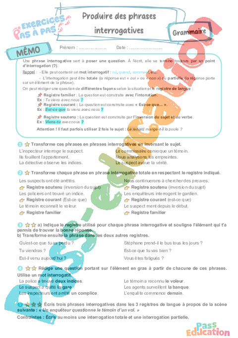 Cours et exercice : Utiliser le type interrogatif : 6ème