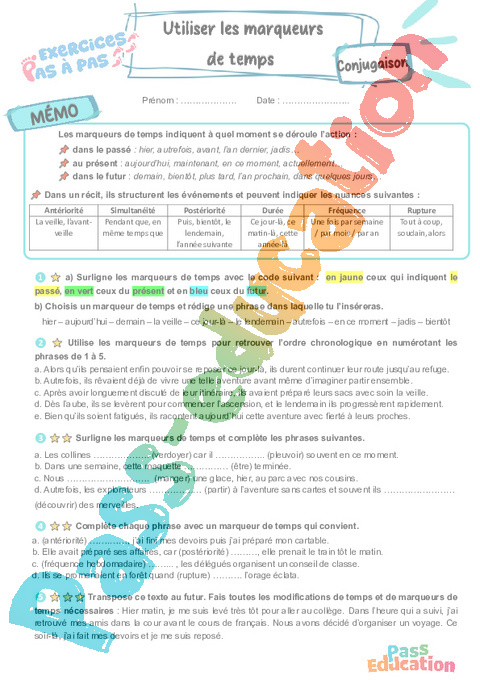 Cours et exercice : Utiliser les marqueurs de temps : 6ème