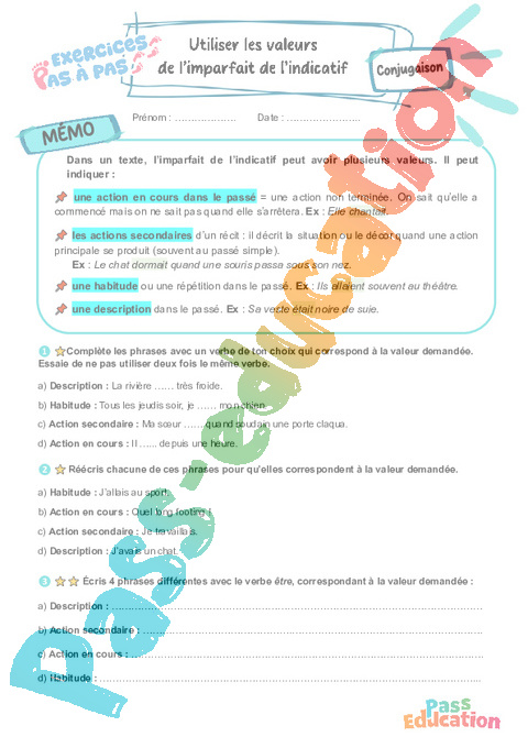Cours et exercice : Utiliser les valeurs de l'imparfait : 5ème