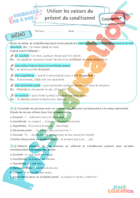 Cours et exercice : Utiliser les valeurs du conditionnel : 5ème