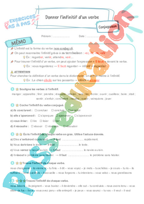 Leçon, exercice et évaluation :<br/> Verbe, groupe verbal : CM2