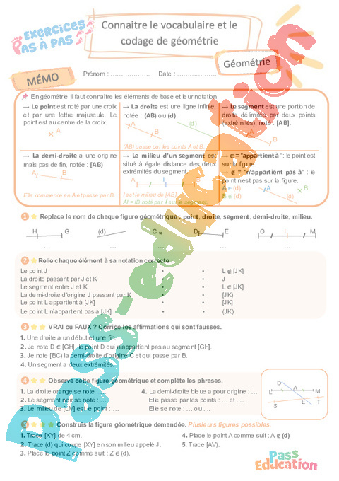 Leçon, exercice et évaluation :<br/> Vocabulaire de géométrie : CM2