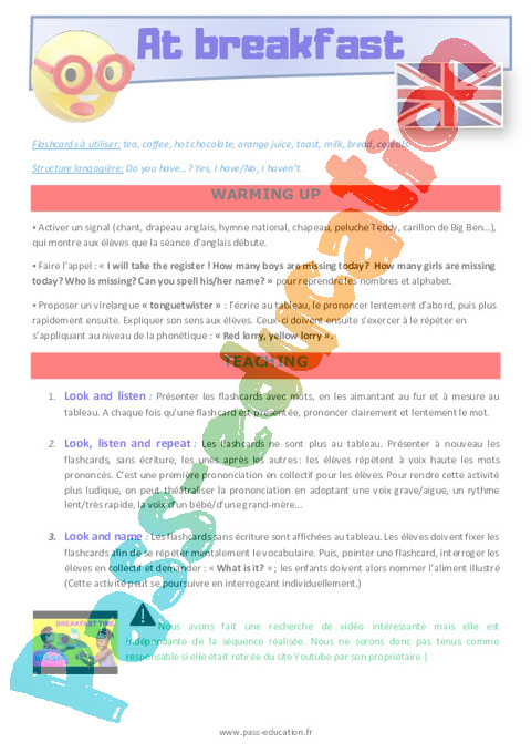 Leçon, exercice et évaluation :<br/> Food - Anglais : CE1