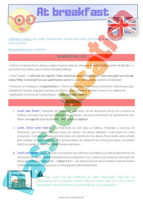 Leçon, exercice et évaluation :<br/> Food - Anglais : CM2