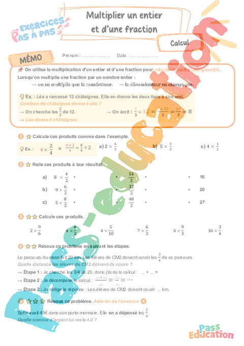 Leçon, exercice et évaluation :<br/> Fractions : CM2