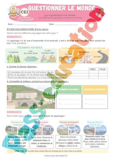 Leçon, exercice et évaluation :<br/> Géographie - Nouveau programme : CE1