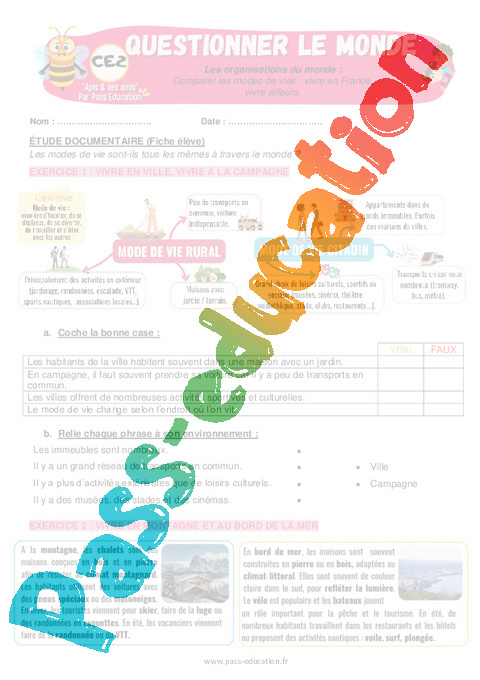 Leçon, exercice et évaluation :<br/> Habiter en France : CE2