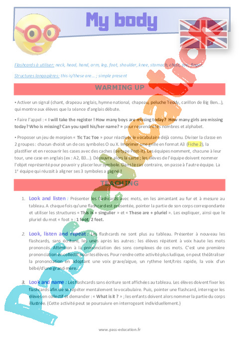 Leçon, exercice et évaluation :<br/> Human - Anglais : CM1
