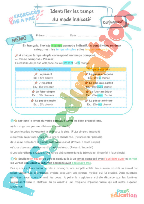 Cours et exercice : Identifier Identifier les temps du mode indicatif : 5ème