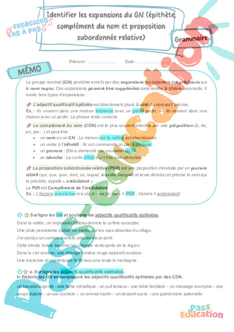 Cours et exercice : Identifier les expansions du groupe nominal (GN) : 5ème