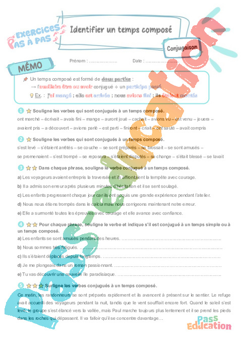 Leçon, exercice et évaluation :<br/> Identifier un temps composé : CM2