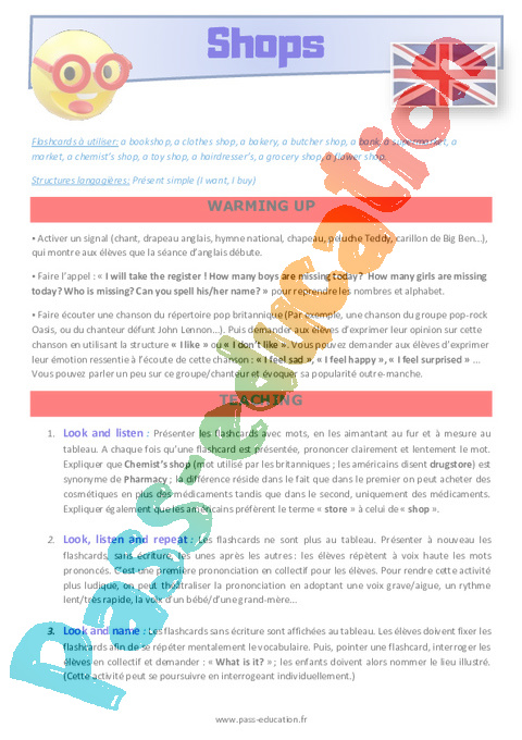 Leçon, exercice et évaluation :<br/> Job / Shop - Anglais : CM2
