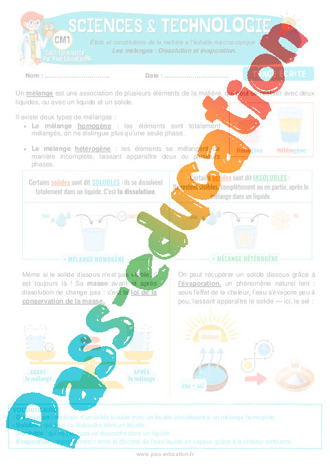 Leçon, exercice et évaluation :<br/> L'énergie : CM1