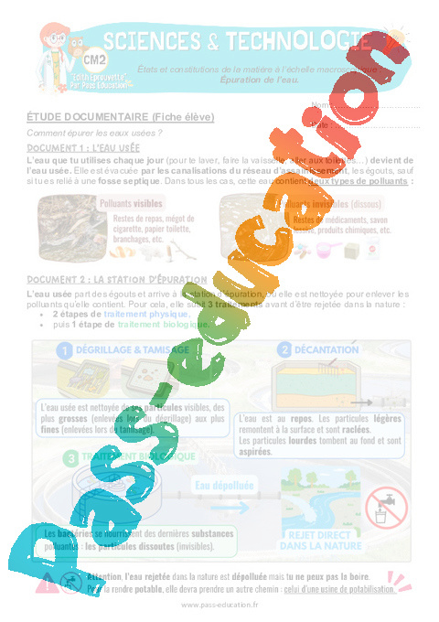 Leçon, exercice et évaluation :<br/> La matière : CM2